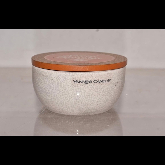 New Yankee Candle Spiced Pumpkin Reusable Ceramic Bowl Candle Wood Lid 3 Wick - Picture 3 of 3